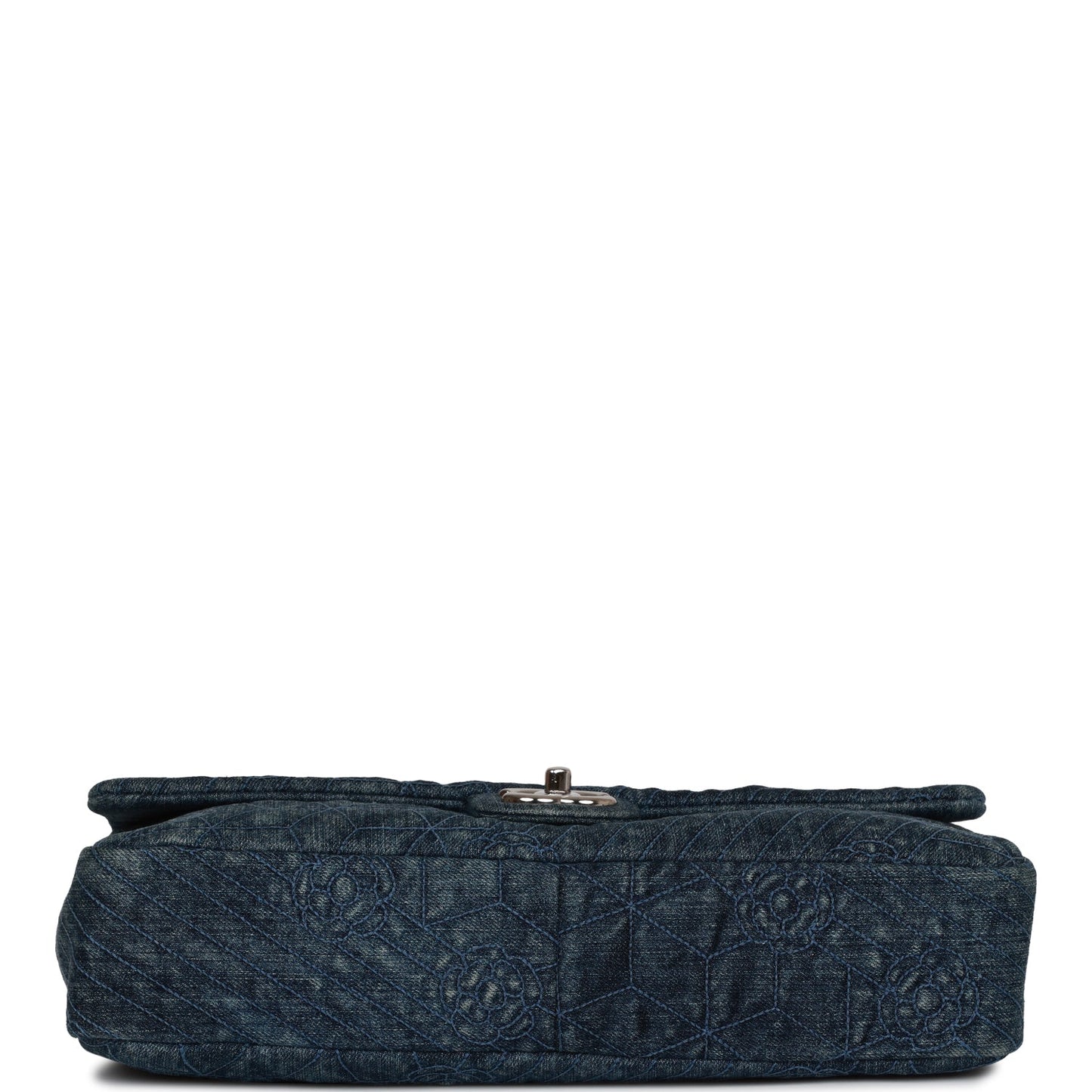 Chanel Camellia Flap Bag Distressed Blue Denim Silver Hardware
