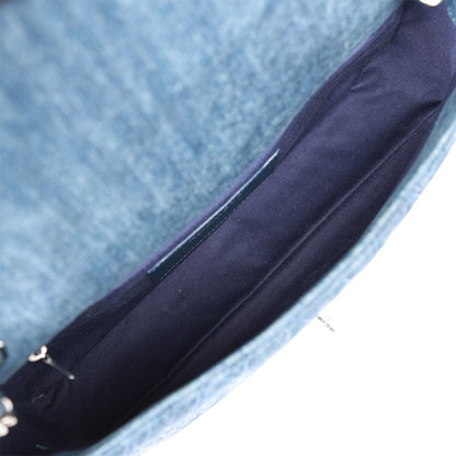 Chanel Camellia Flap Bag Distressed Blue Denim Silver Hardware