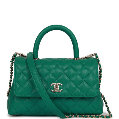 Chanel Small Coco Handle Flap Bag Green Caviar Light Gold Hardware
