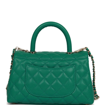 Chanel Small Coco Handle Flap Bag Green Caviar Light Gold Hardware