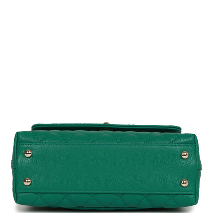 Chanel Small Coco Handle Flap Bag Green Caviar Light Gold Hardware