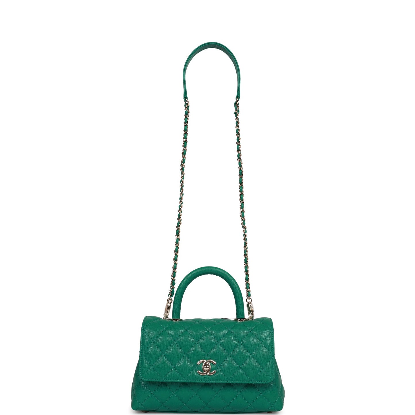 Chanel Small Coco Handle Flap Bag Green Caviar Light Gold Hardware