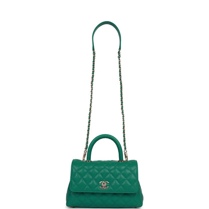 Chanel Small Coco Handle Flap Bag Green Caviar Light Gold Hardware