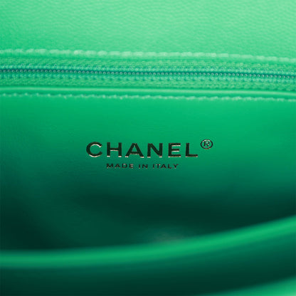 Chanel Small Coco Handle Flap Bag Green Caviar Light Gold Hardware