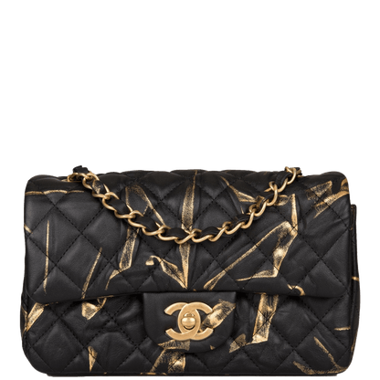 Chanel Mini Rectangular Flap Bag Black and Gold Aged Calfskin Antique Gold Hardware