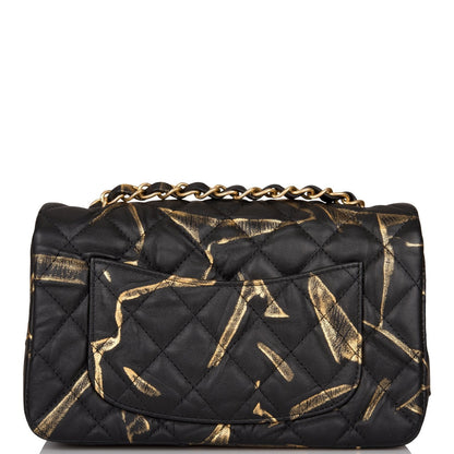 Chanel Mini Rectangular Flap Bag Black and Gold Aged Calfskin Antique Gold Hardware