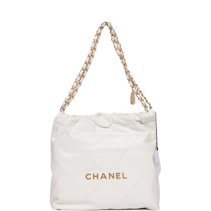 Chanel Small 22 Bag White Calfskin Gold Hardware