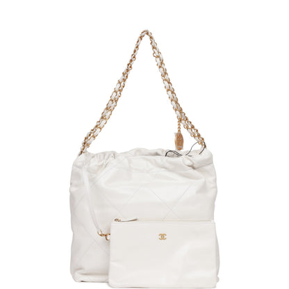 Chanel Small 22 Bag White Calfskin Gold Hardware