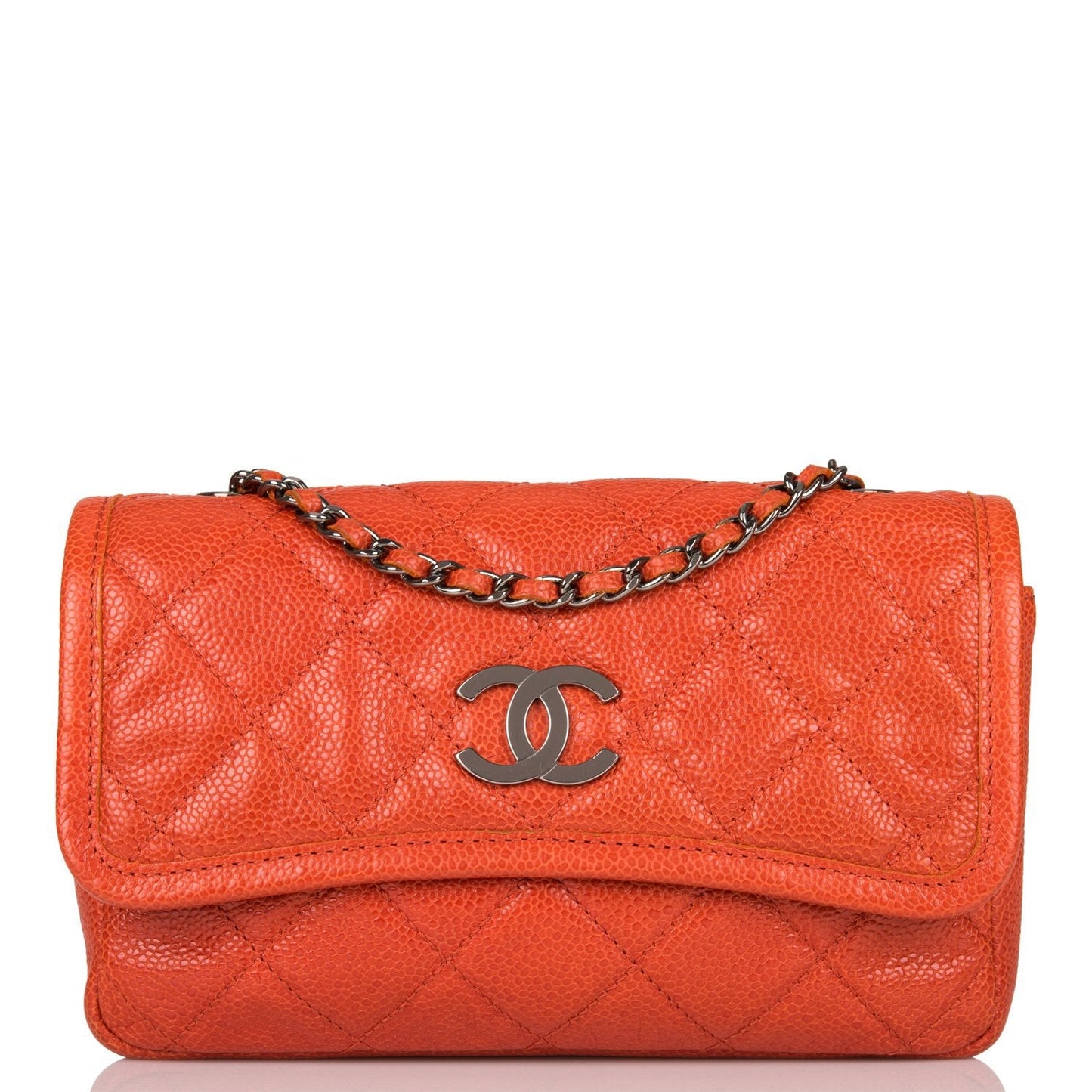 Chanel Mini Flap Bag Dark Orange Caviar Ruthenium Hardware