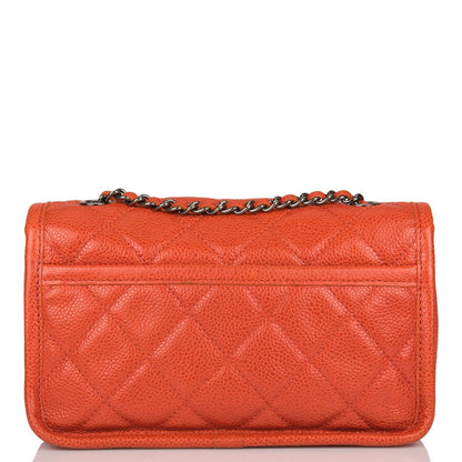 Chanel Mini Flap Bag Dark Orange Caviar Ruthenium Hardware