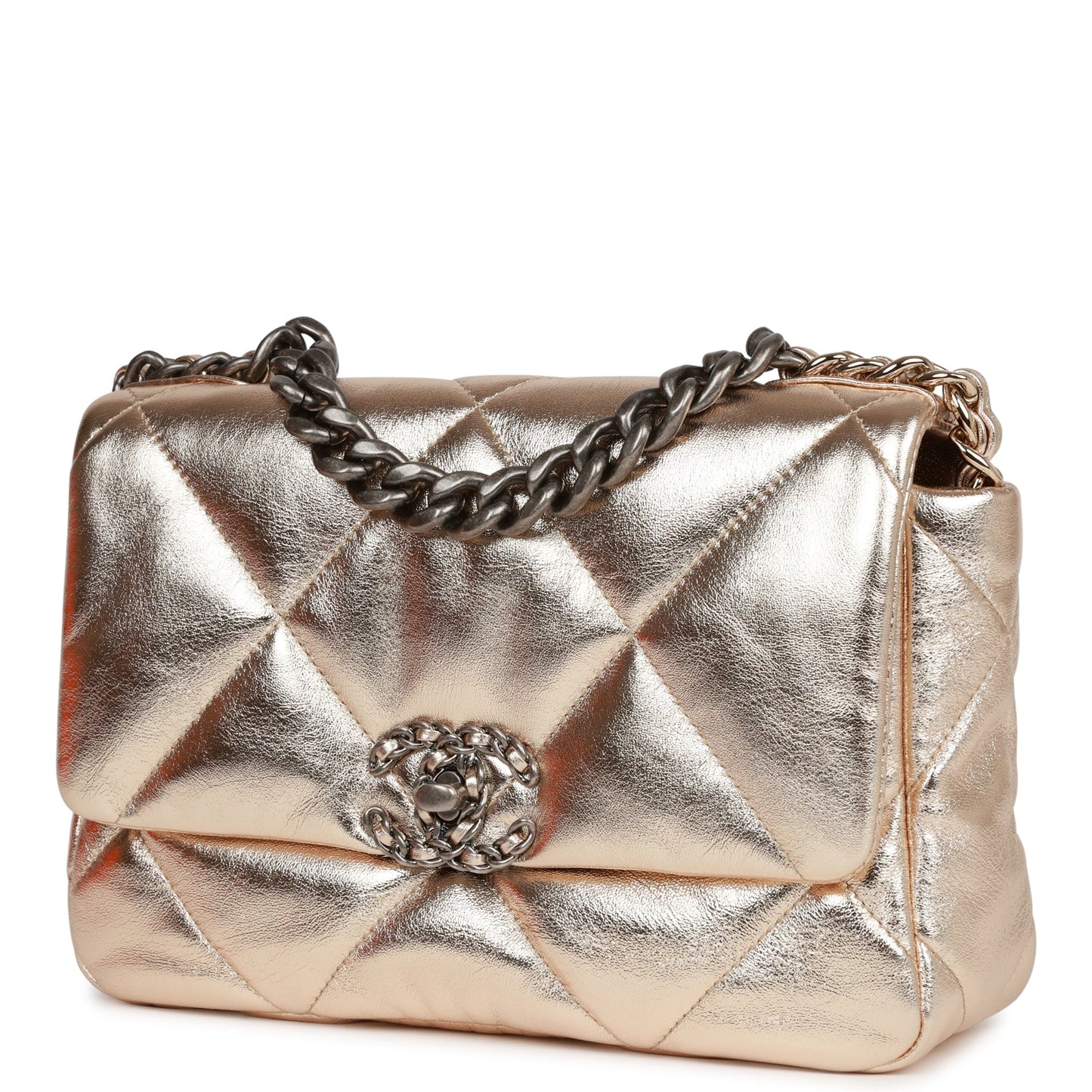 Chanel Medium 19 Flap Bag Gold Metallic Lambskin Mixed Hardware