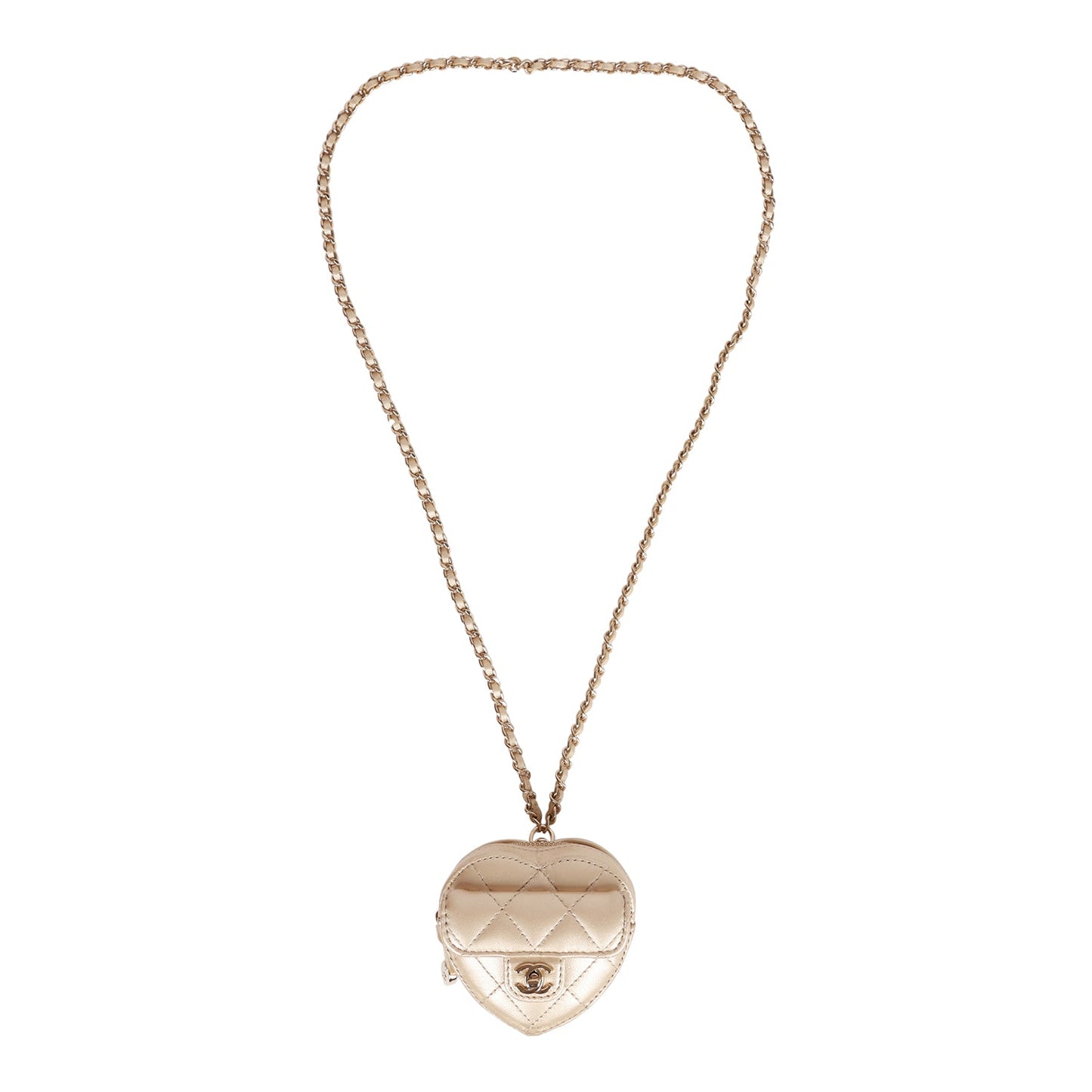 Chanel CC In Love Heart Necklace Bag Gold Lambskin Light Gold Hardware