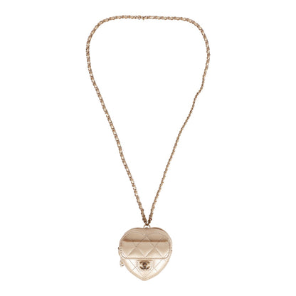 Chanel CC In Love Heart Necklace Bag Gold Lambskin Light Gold Hardware