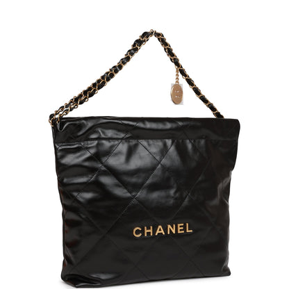 Chanel Small 22 Bag Black Lambskin Antique Gold Hardware