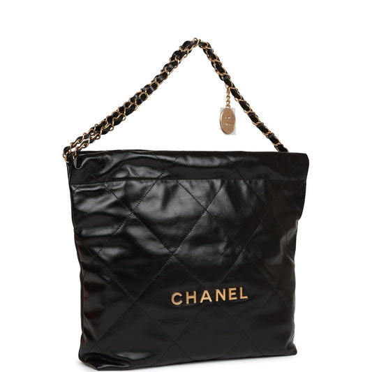 Chanel Small 22 Bag Black Lambskin Antique Gold Hardware