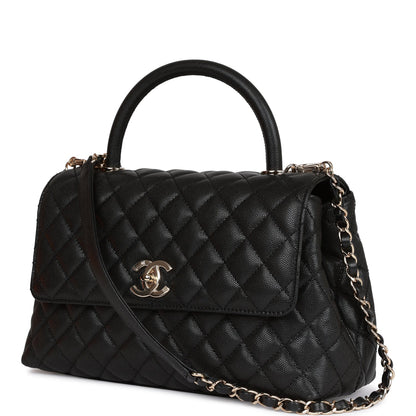 Chanel Small Coco Handle Flap Bag Black Caviar Light Gold Hardware