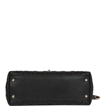 Chanel Small Coco Handle Flap Bag Black Caviar Light Gold Hardware