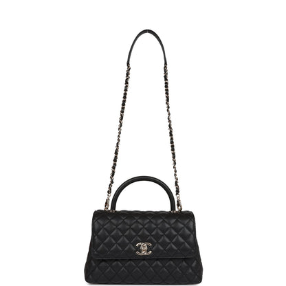 Chanel Small Coco Handle Flap Bag Black Caviar Light Gold Hardware