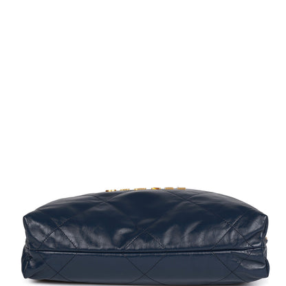 Chanel Large 22 Bag Navy Lambskin Antique Gold Hardware