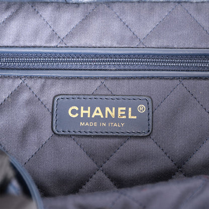 Chanel Large 22 Bag Navy Lambskin Antique Gold Hardware