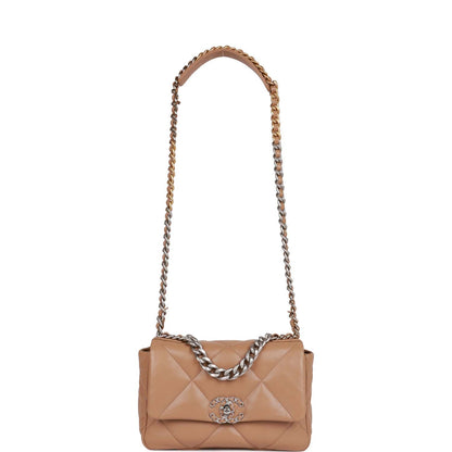 Chanel Medium 19 Flap Bag Dark Beige Calfskin Mixed Hardware