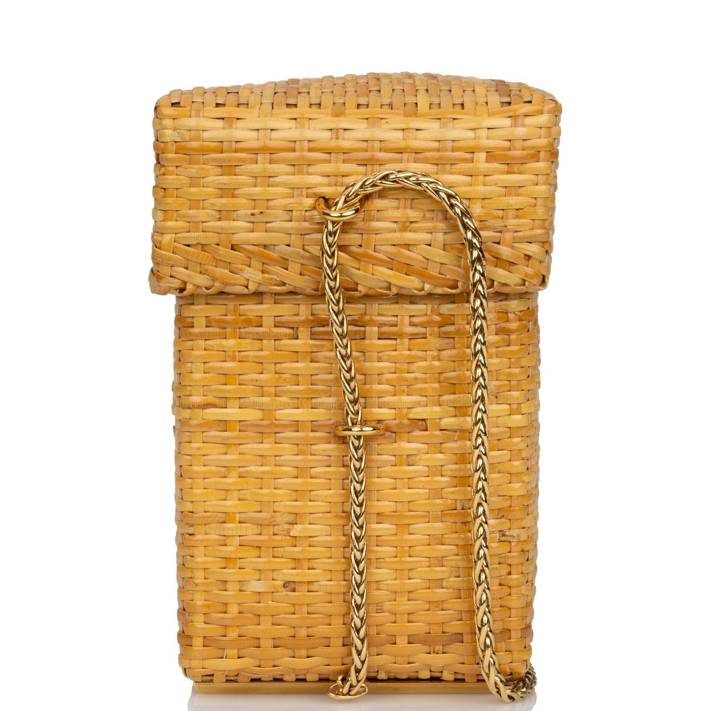 Chanel Vintage Small Picnic Basket Bag Natural Wicker Gold Hardware
