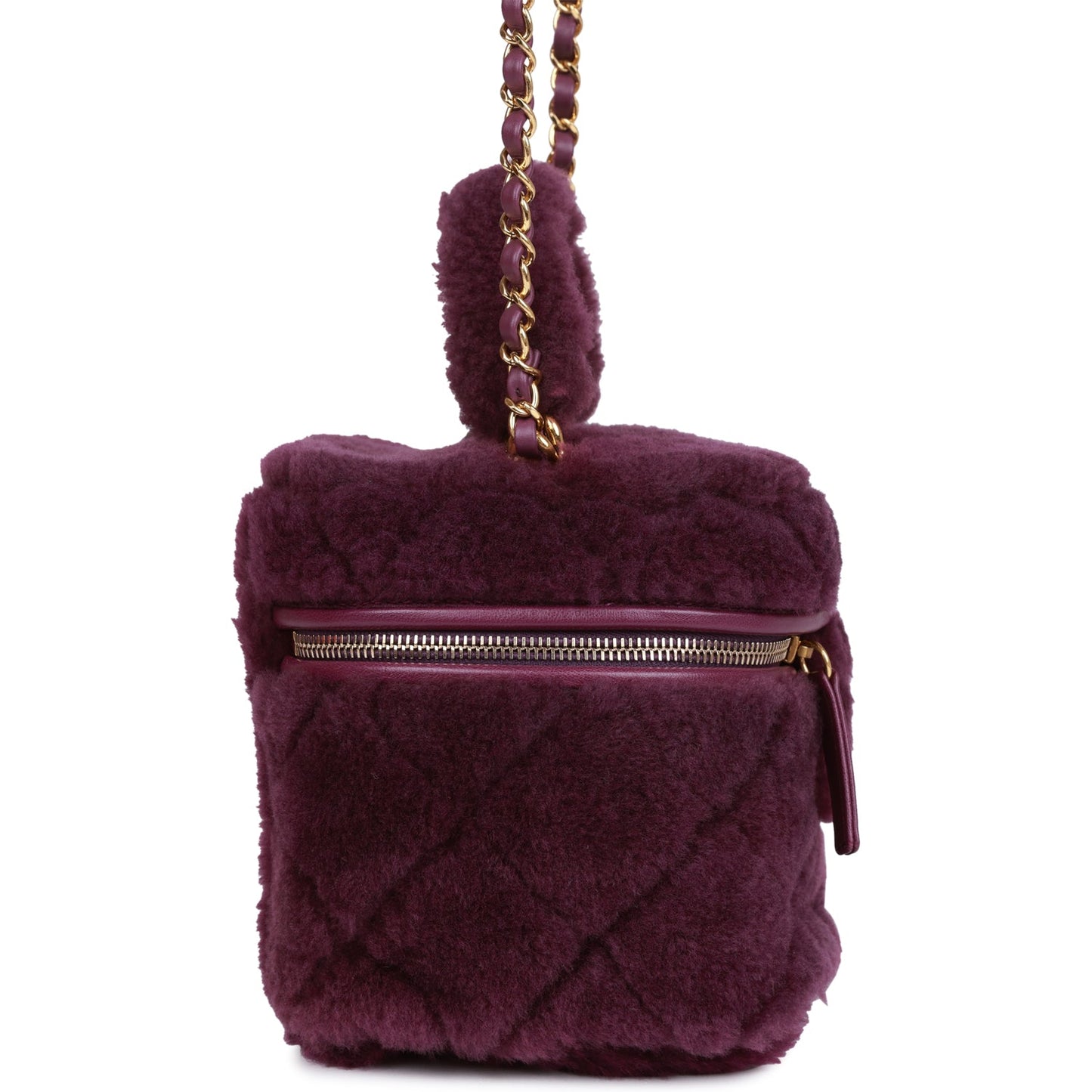 Chanel Small Vanity Case Purple Shearling Gold Hardware