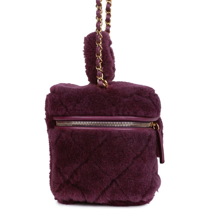 Chanel Small Vanity Case Purple Shearling Gold Hardware