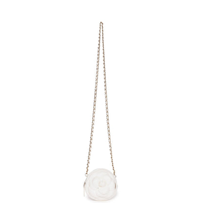 Chanel Camellia Clutch with Chain White Lambskin Light Gold Hardware