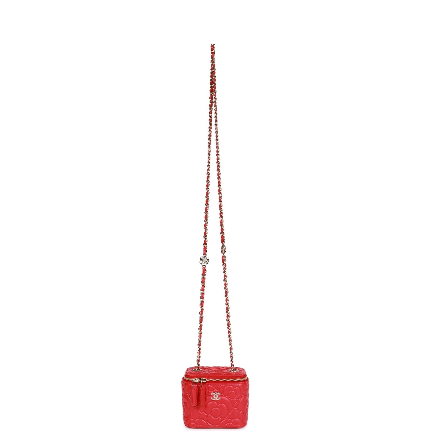 Chanel Camellia Mini Vanity Case Red Lambskin Light Gold Hardware