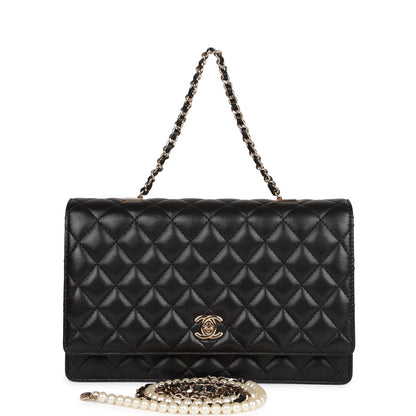 Chanel Fantasy Pearls Large Evening Flap Bag Black Lambskin Light Gold Hardware