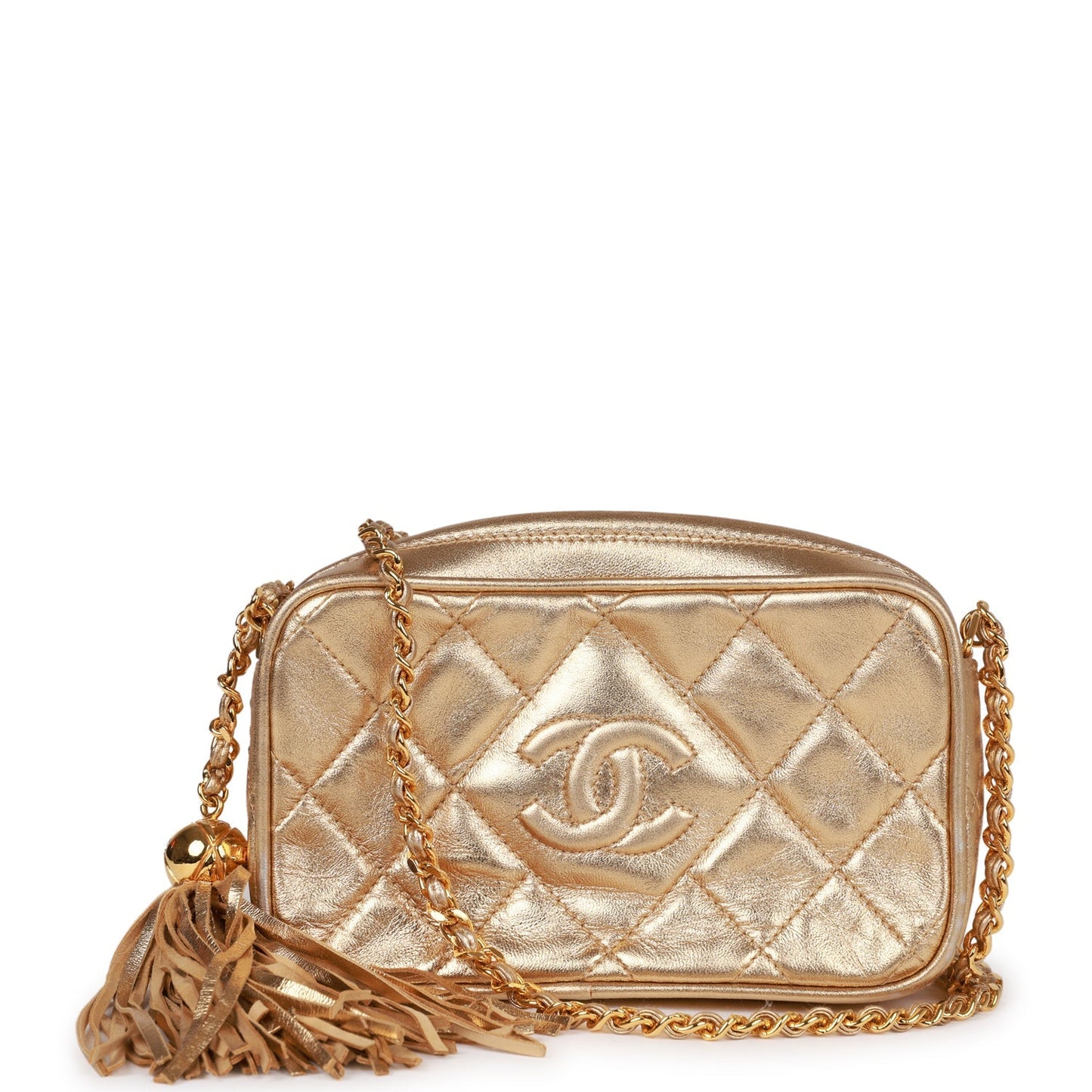 Chanel Vintage CC Camera Bag Gold Metallic Lambskin Gold Hardware