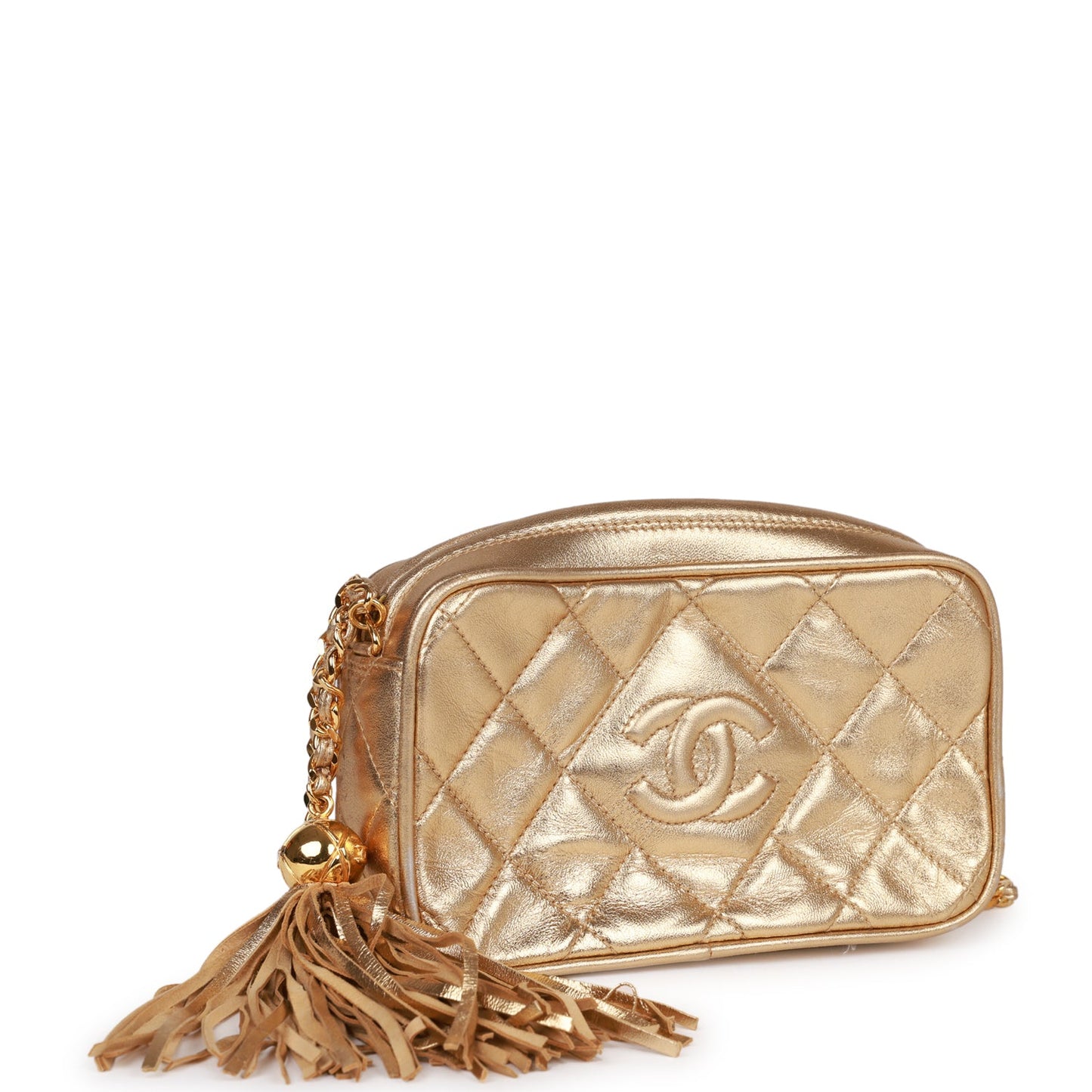 Chanel Vintage CC Camera Bag Gold Metallic Lambskin Gold Hardware