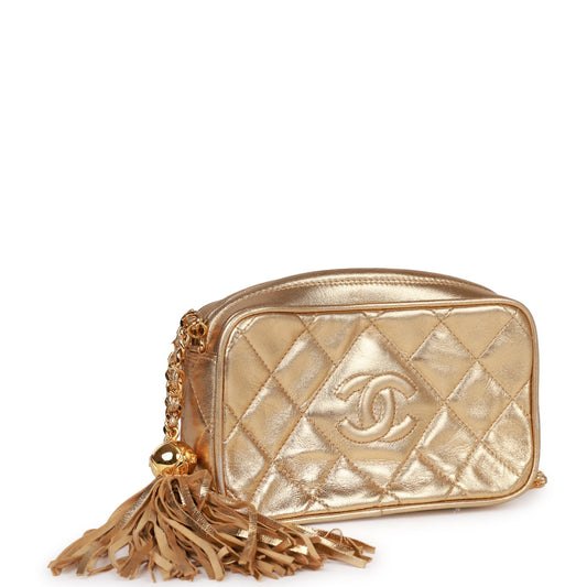 Chanel Vintage CC Camera Bag Gold Metallic Lambskin Gold Hardware