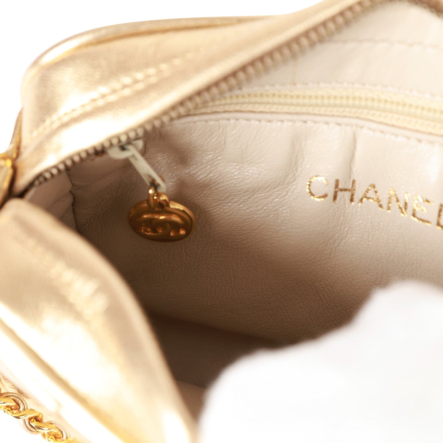 Chanel Vintage CC Camera Bag Gold Metallic Lambskin Gold Hardware