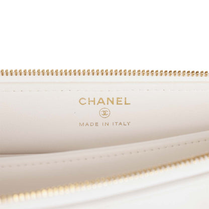Chanel Ruffle Clutch with Wristlet White Lambskin Light Gold Hardware