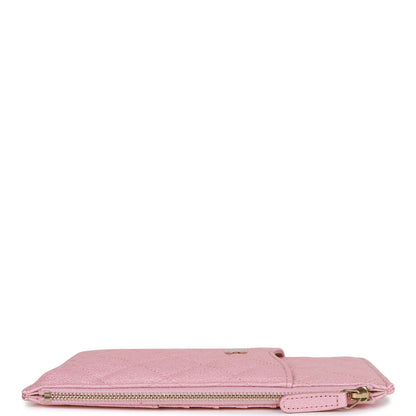Chanel Classic Phone Case Pouch Wallet Iridescent Pink Caviar Light Gold Hardware