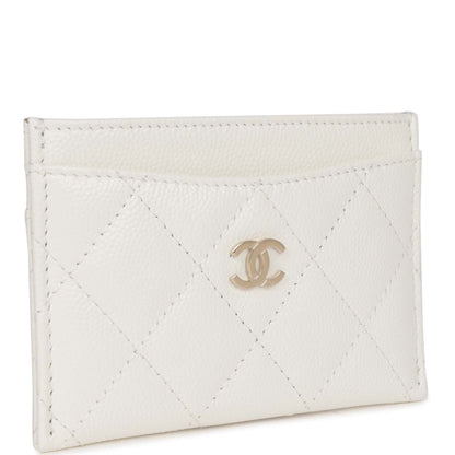 Chanel Card Holder Wallet White Caviar Light Gold Hardware