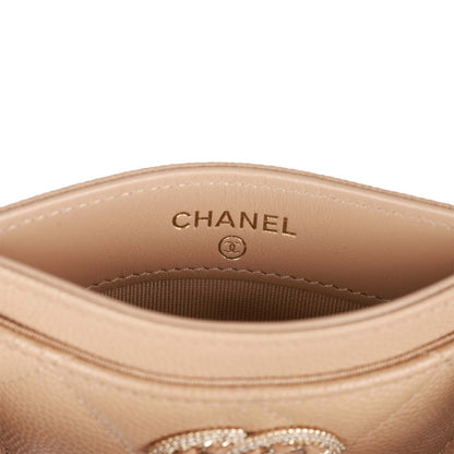 Chanel Card Holder Wallet Beige Caviar Crystal and Light Gold Hardware