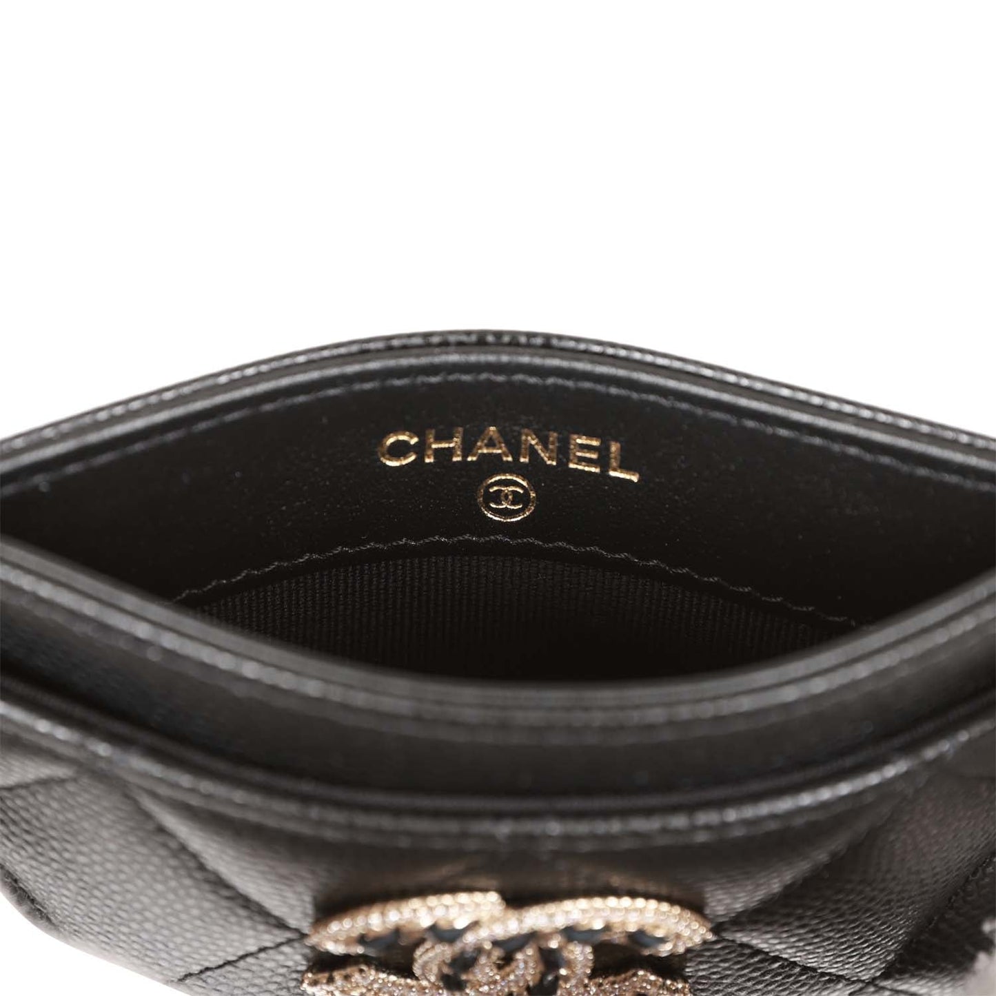 Chanel Card Holder Wallet Black Caviar Crystal and Light Gold Hardware