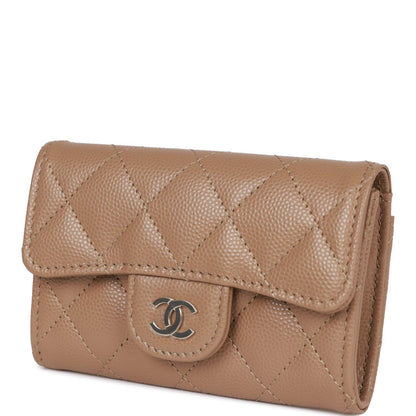 Chanel Flap Card Holder Wallet Beige Caviar Light Gold Hardware