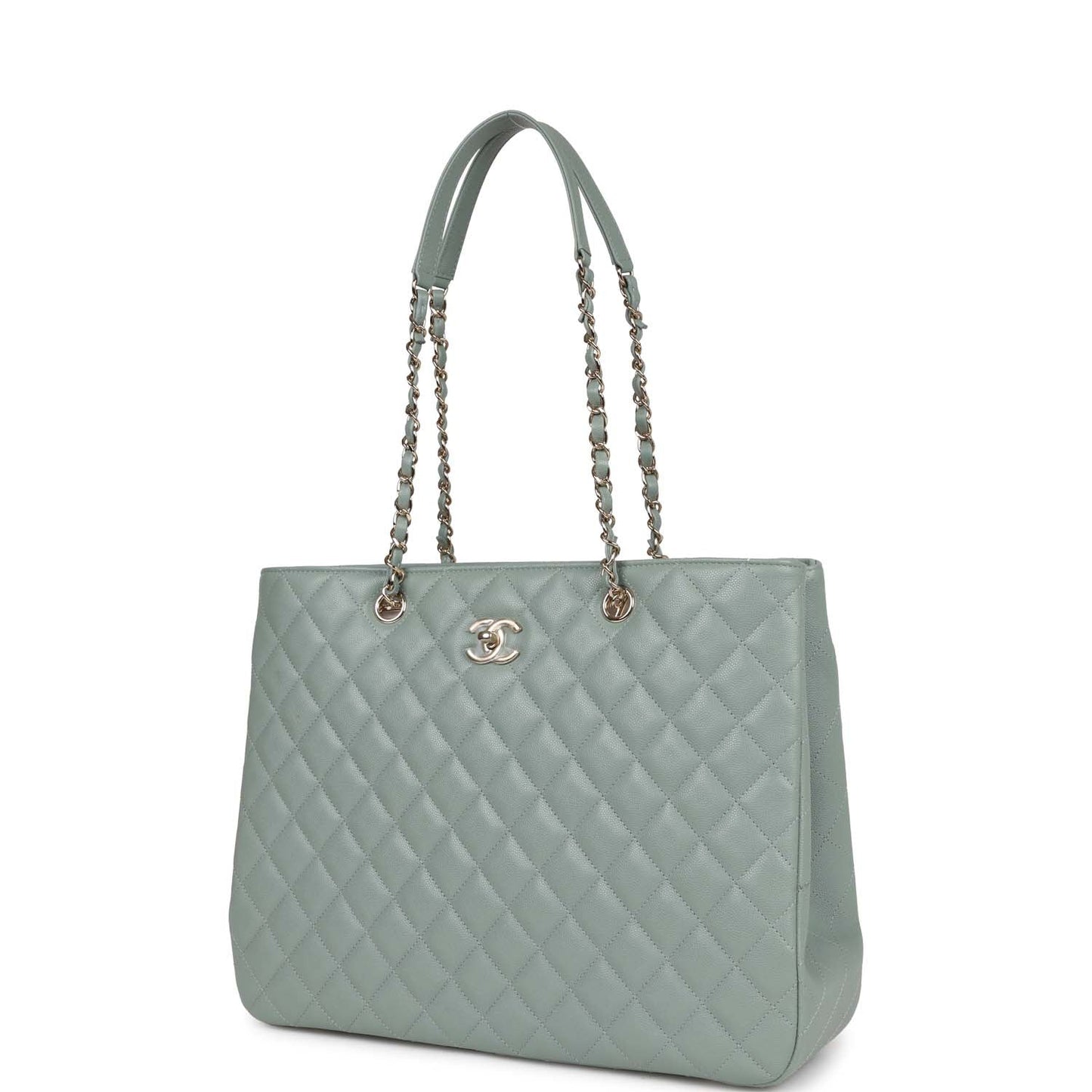 Chanel Small Timeless Shopping Tote Bag Green Caviar Light Gold Hardware