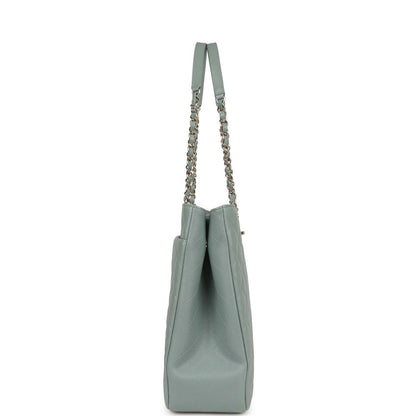 Chanel Small Timeless Shopping Tote Bag Green Caviar Light Gold Hardware