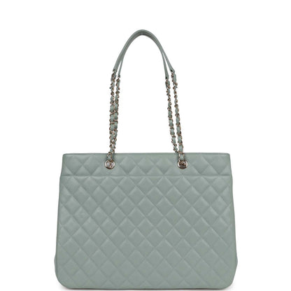 Chanel Small Timeless Shopping Tote Bag Green Caviar Light Gold Hardware