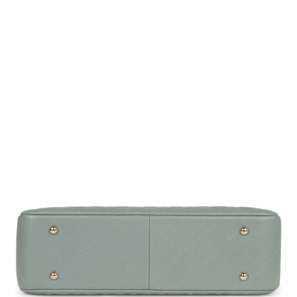 Chanel Small Timeless Shopping Tote Bag Green Caviar Light Gold Hardware