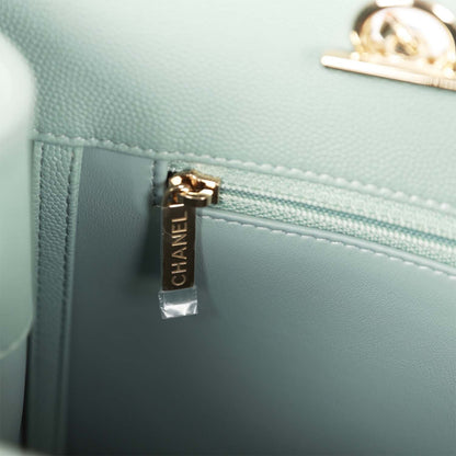 Chanel Small Timeless Shopping Tote Bag Green Caviar Light Gold Hardware