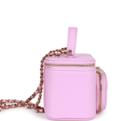 Chanel Small Top Handle Vanity Case Pink Quilted Caviar Gold Hardware