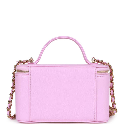 Chanel Small Top Handle Vanity Case Pink Quilted Caviar Gold Hardware