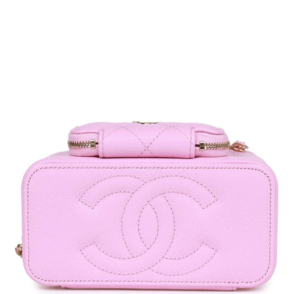 Chanel Small Top Handle Vanity Case Pink Quilted Caviar Gold Hardware
