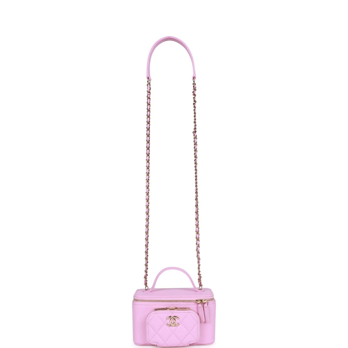 Chanel Small Top Handle Vanity Case Pink Quilted Caviar Gold Hardware